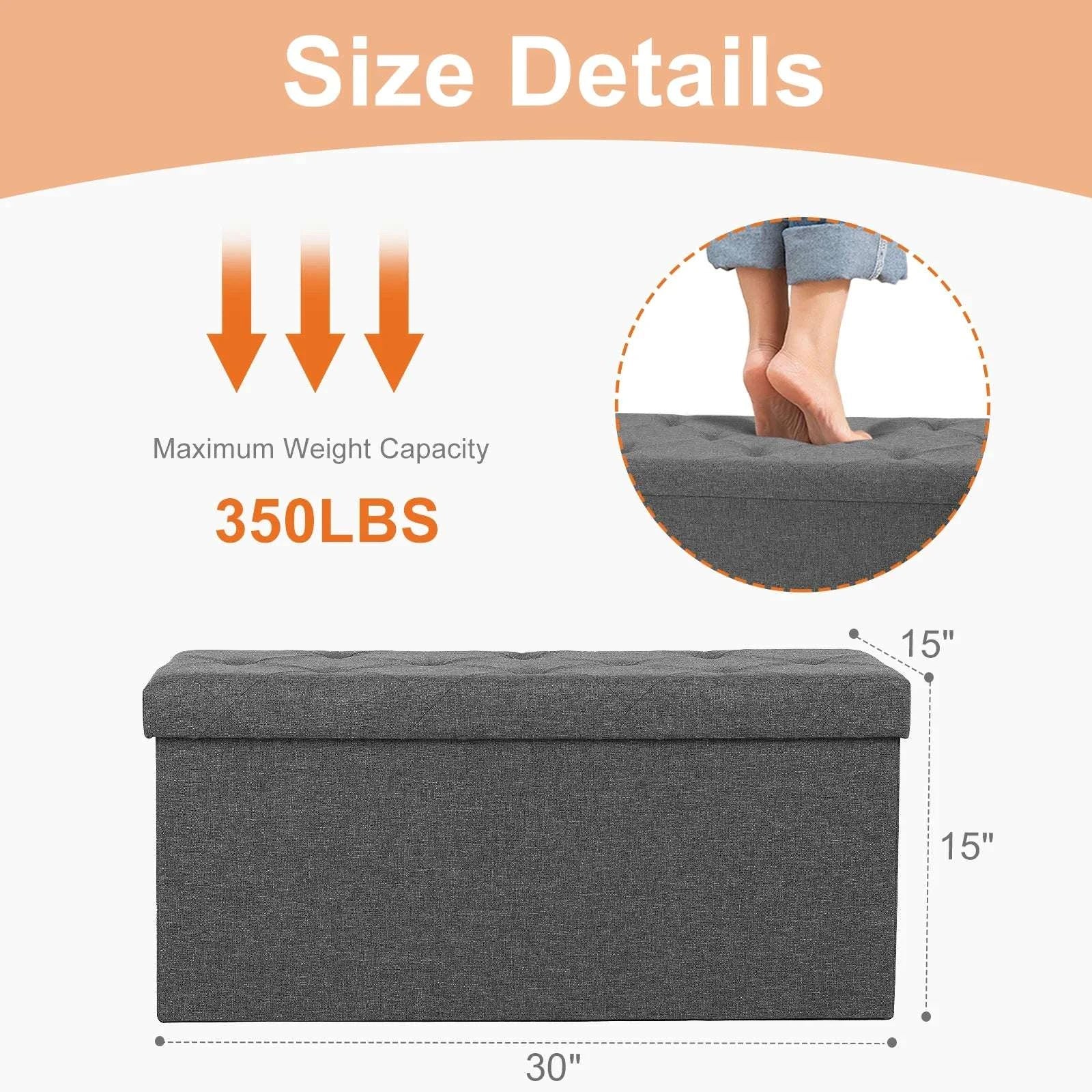 Folding Storage Ottoman Bench with Hidden Toy Box & Cushion Seat-BIG / United States