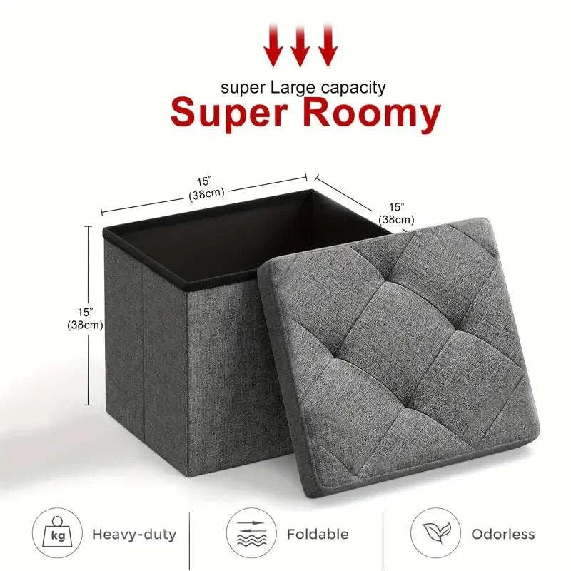 Folding Storage Ottoman Bench with Seat – Space-Saving Organizer-15 Grey / United States