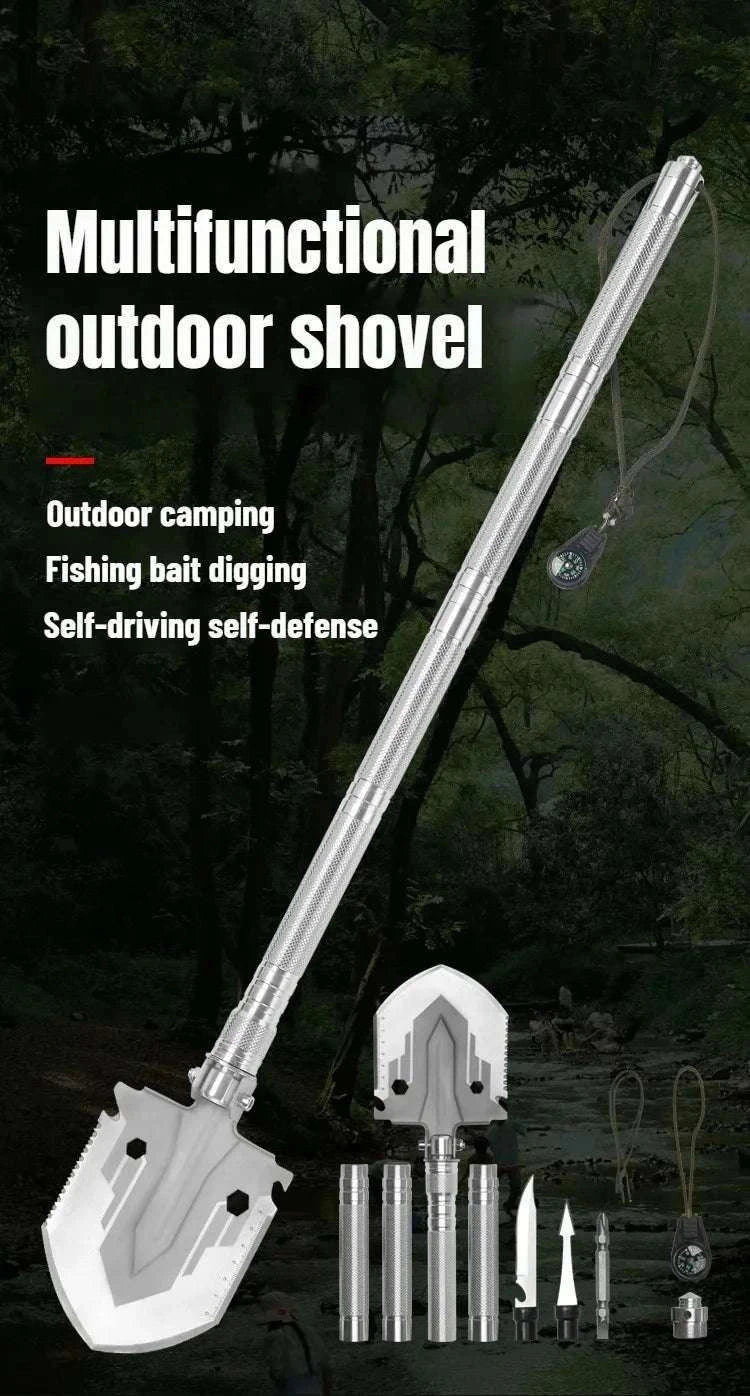 Folding Survival Shovel Multi-Tool for Camping, Hiking & Outdoor Use-4 Section