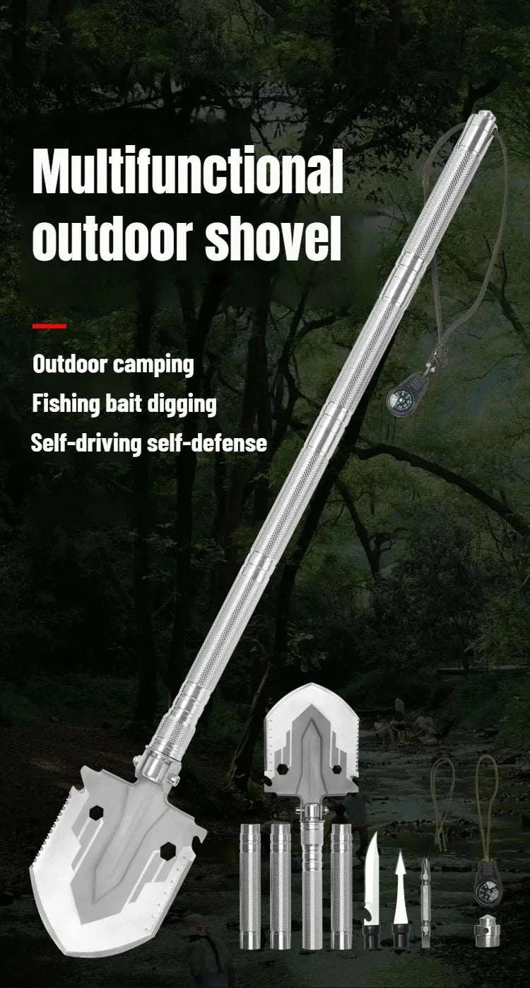 Folding Survival Shovel Multi-Tool for Camping, Hiking & Outdoor Use-4 Section
