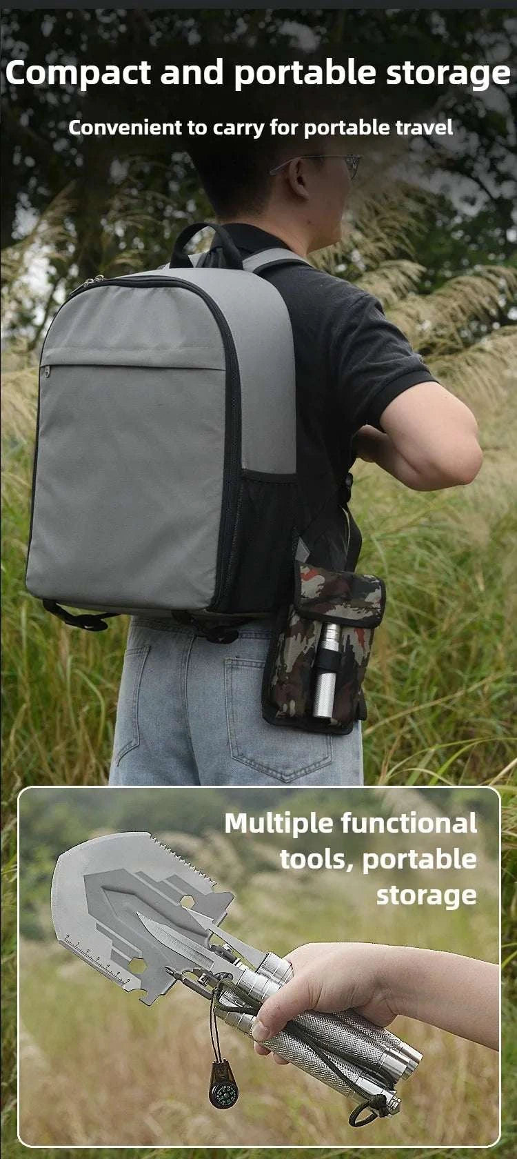 Folding Survival Shovel Multi-Tool for Camping, Hiking & Outdoor Use-4 Section