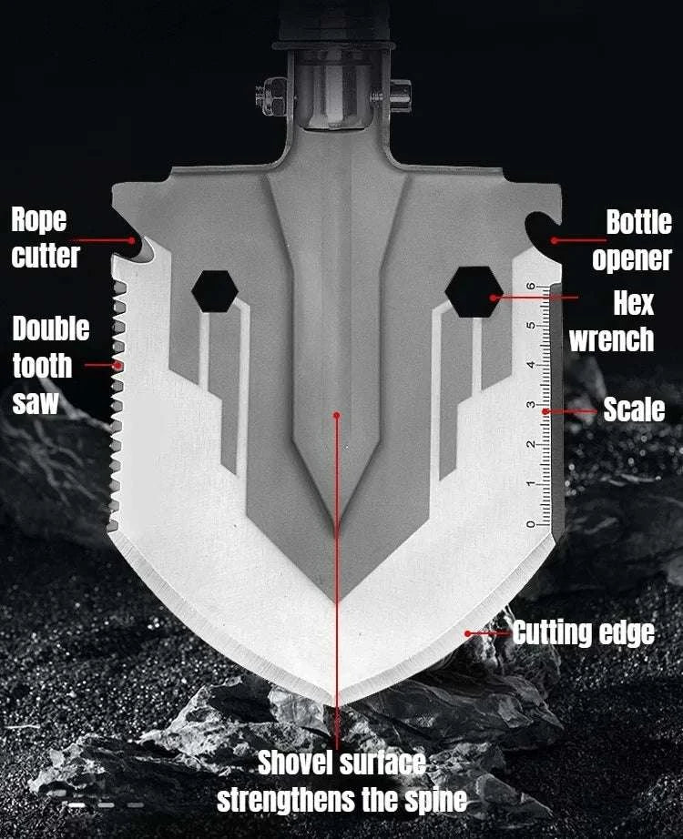 Folding Survival Shovel Multi-Tool for Camping, Hiking & Outdoor Use-