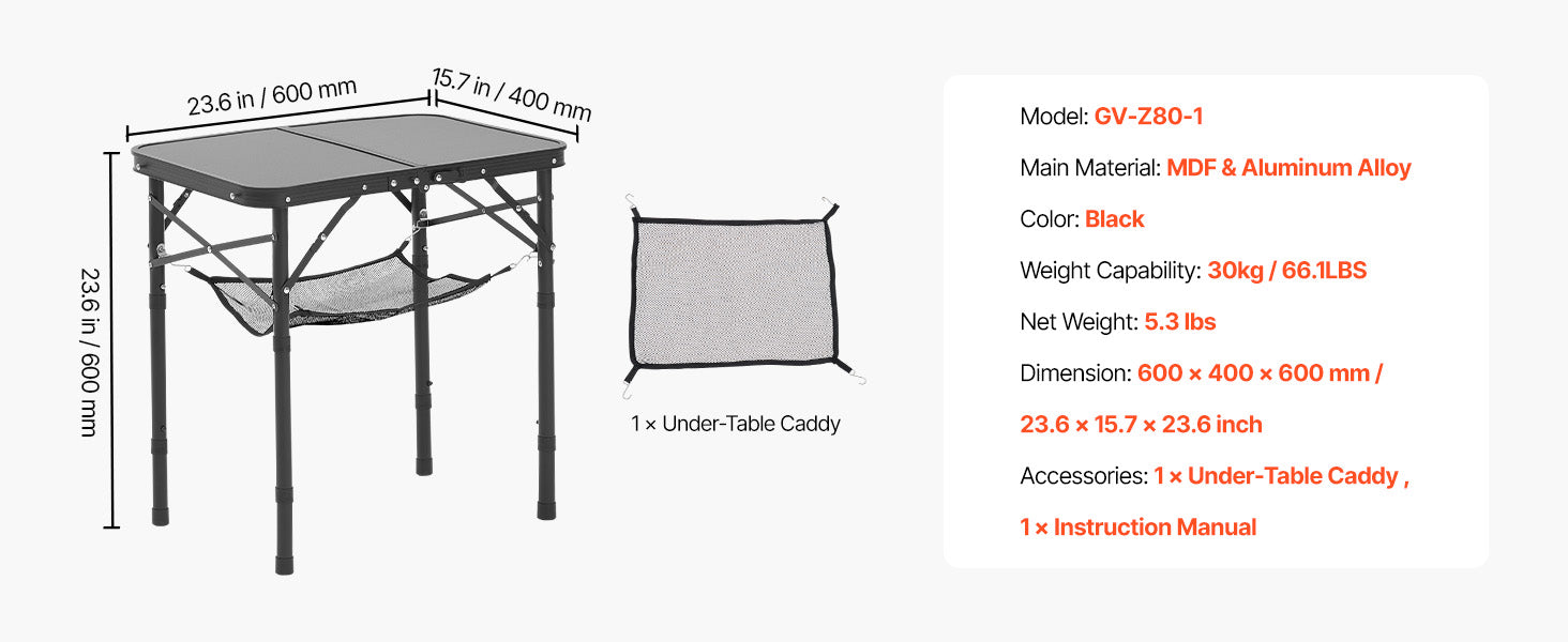 SucceBuy Folding Camping Table Adjustable Height Portable Side Tables Aluminum MDF Beach Table with Mesh Layer for Picnic BBQ