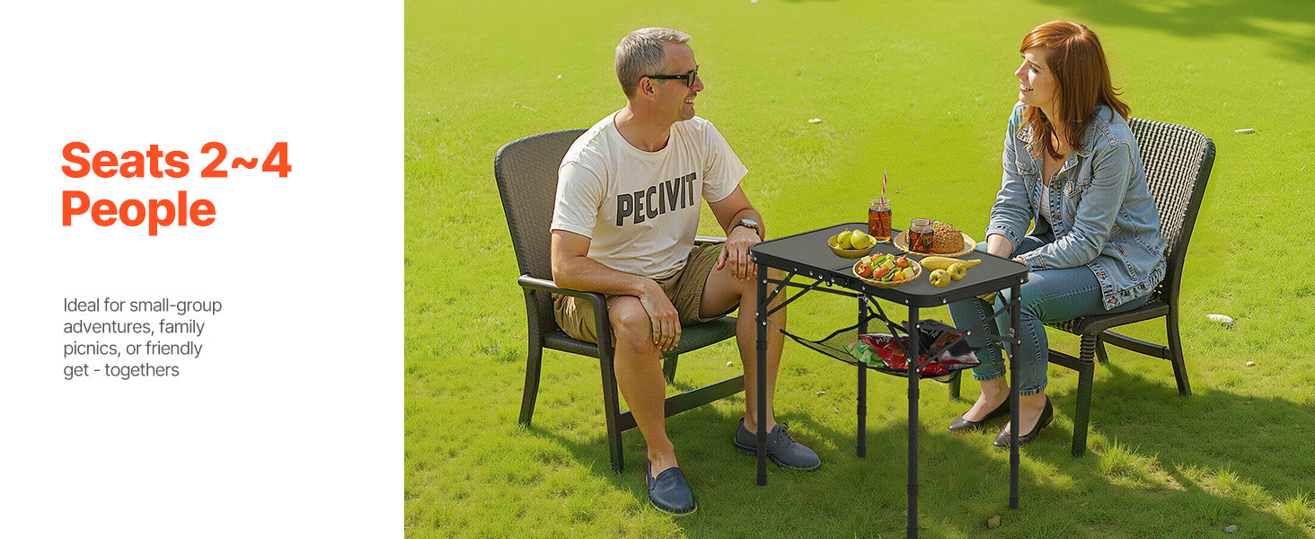 SucceBuy Folding Camping Table Adjustable Height Portable Side Tables Aluminum MDF Beach Table with Mesh Layer for Picnic BBQ