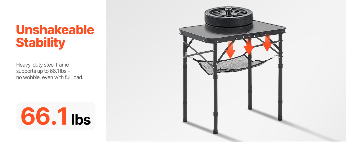 SucceBuy Folding Camping Table Adjustable Height Portable Side Tables Aluminum MDF Beach Table with Mesh Layer for Picnic BBQ