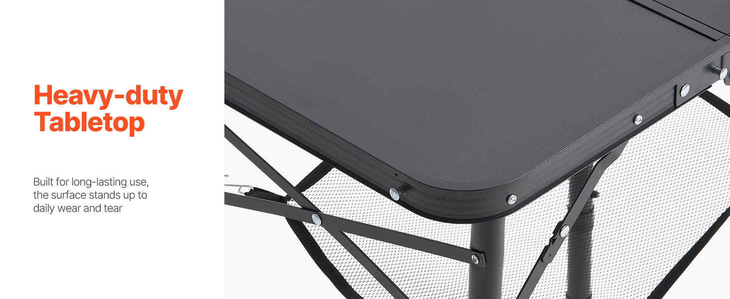 SucceBuy Folding Camping Table Adjustable Height Portable Side Tables Aluminum MDF Beach Table with Mesh Layer for Picnic BBQ