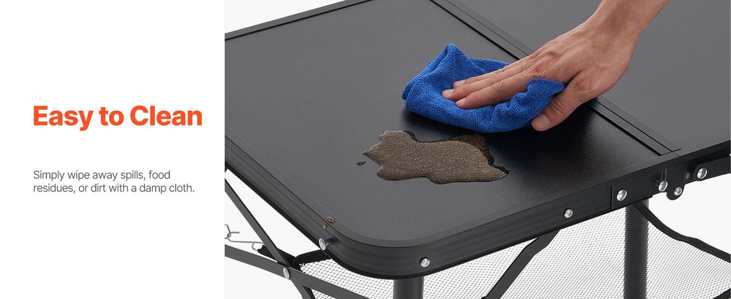 SucceBuy Folding Camping Table Adjustable Height Portable Side Tables Aluminum MDF Beach Table with Mesh Layer for Picnic BBQ