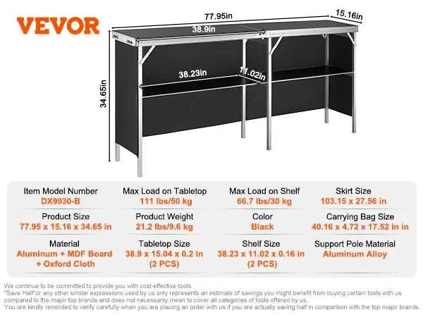 Folding Trade Show Counter Table with Storage Shelf & Carry Bag-more than 55 inch / United States