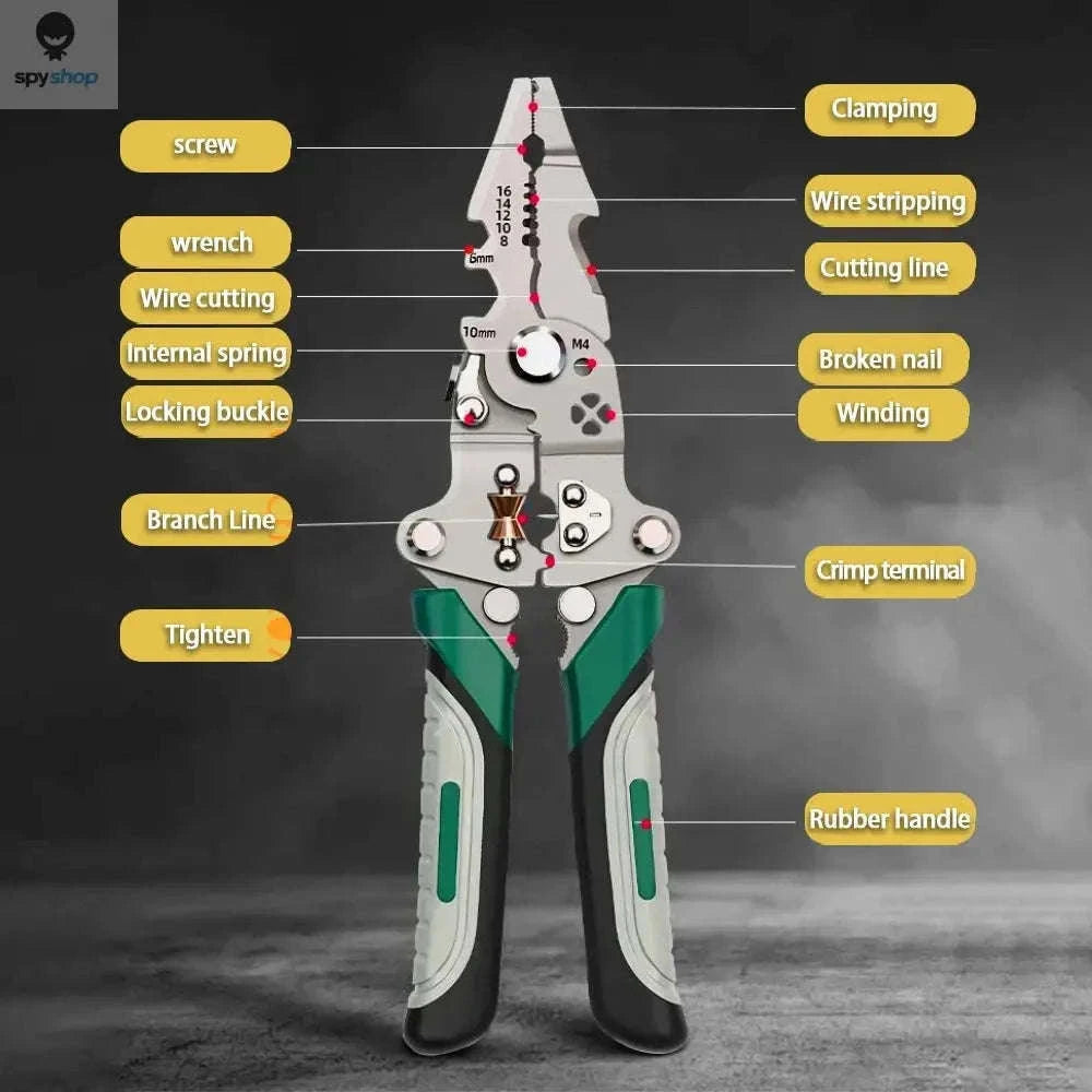 Folding Wire Stripper Pliers for Cutting, Crimping and Stripping-Default Title