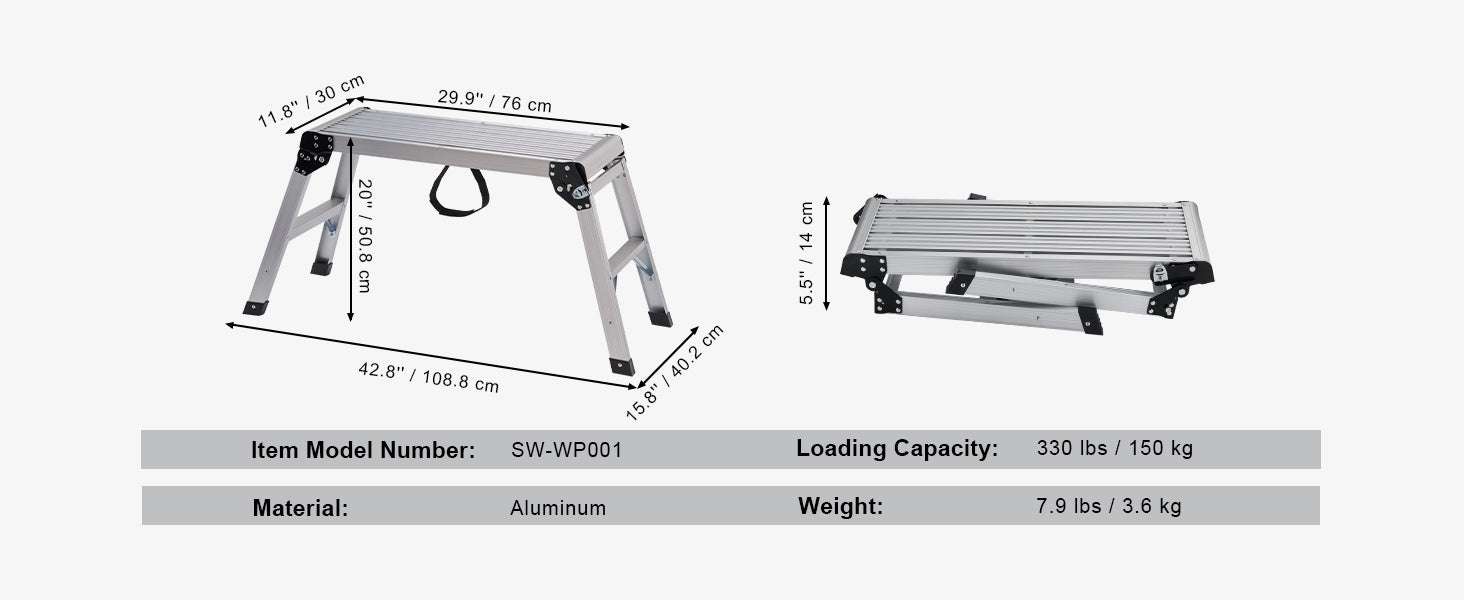 Folding Work Platform Ladder with Non-Slip Feet, 330–660 lbs Capacity-United States / 30 x 76 cm