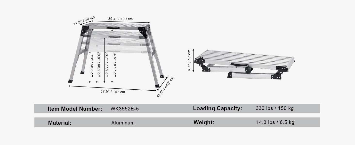 Folding Work Platform Ladder with Non-Slip Feet, 330–660 lbs Capacity-United States / 30 x 76 cm