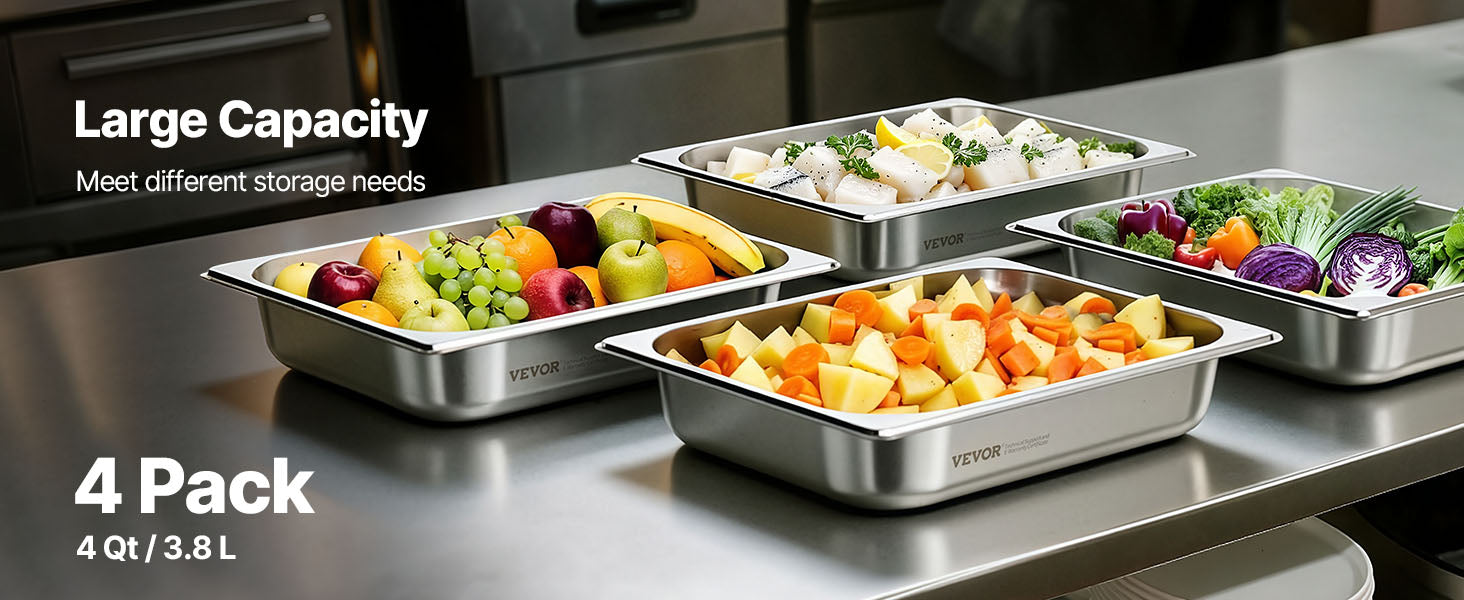 Stainless Steel Hotel Pan 1/2 Size Steam Table Pans Set