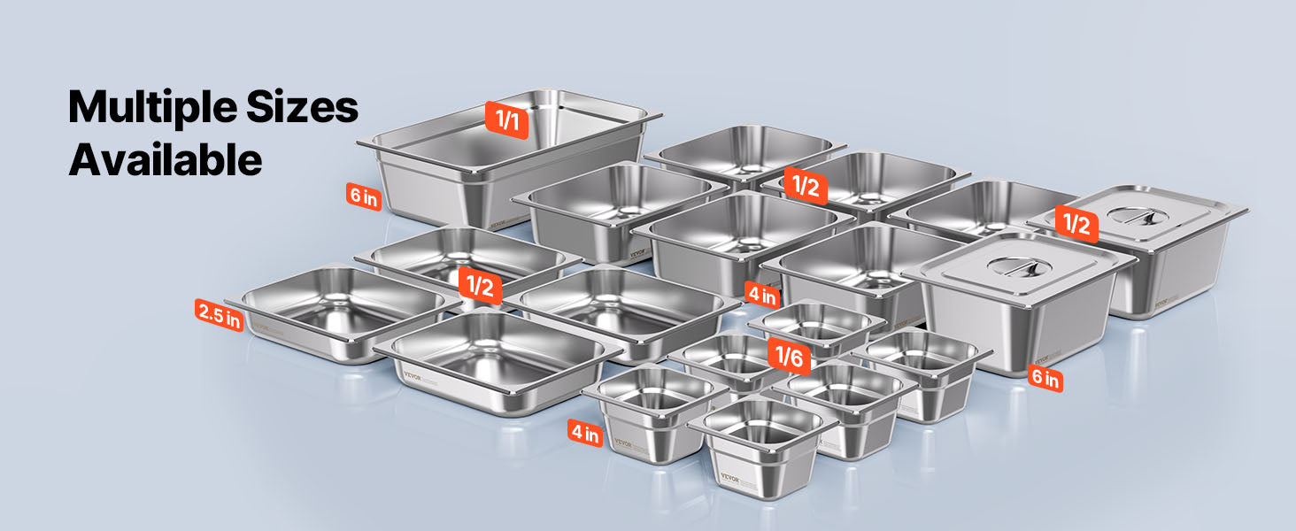 Stainless Steel Hotel Pan 1/2 Size Steam Table Pans Set