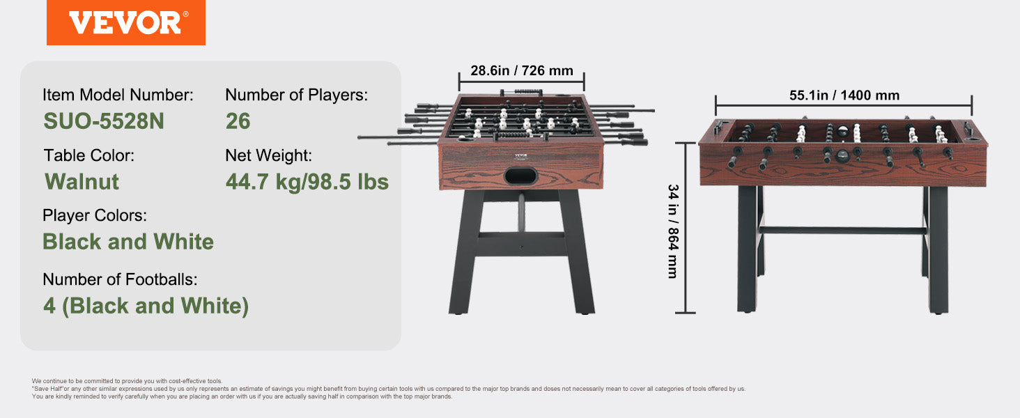 55 Inch Foosball Table for Home Game Room Fun and Family Play