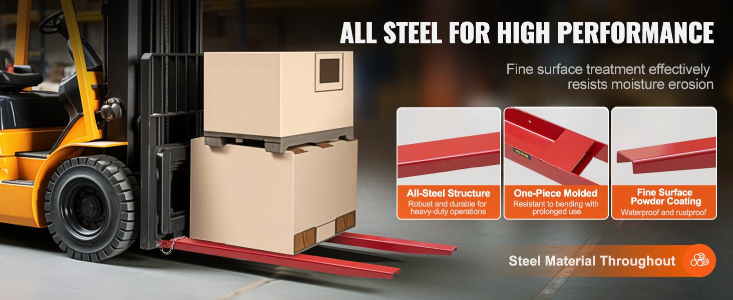 Pallet Fork Extensions 72''/82'' Steel Sleeves with Pins for Forklifts
