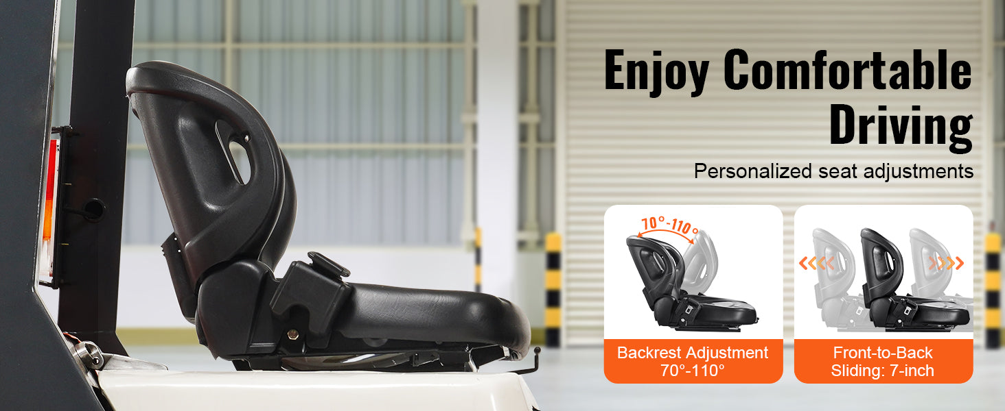 Universal Forklift Seat with Adjustable Backrest and Seatbelt