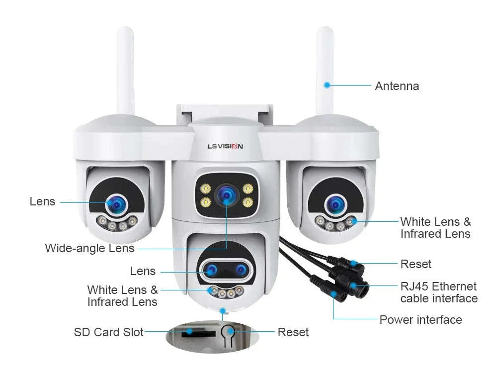 Four-Screen 10X Zoom PTZ WiFi Surveillance Camera-WiFi 10XZoom No Card / US Plug / China Mainland