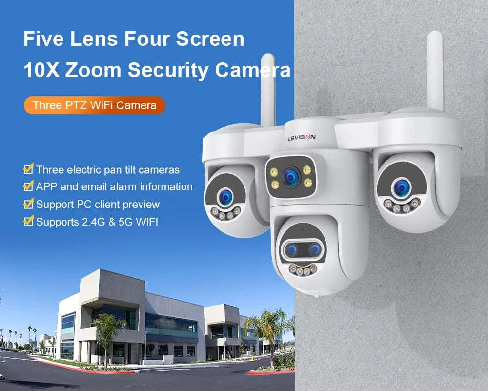 Four-Screen 10X Zoom PTZ WiFi Surveillance Camera-WiFi 10XZoom No Card / US Plug / China Mainland