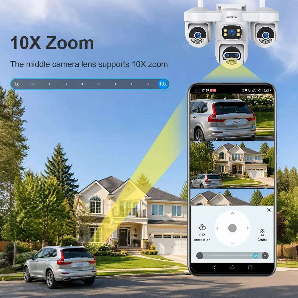 Four-Screen 10X Zoom PTZ WiFi Surveillance Camera-WiFi 10XZoom No Card / US Plug / China Mainland
