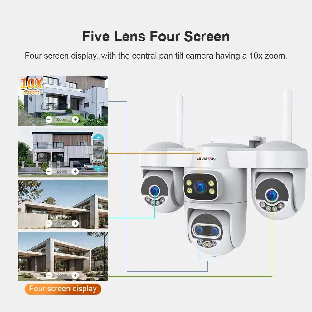 Four-Screen 10X Zoom PTZ WiFi Surveillance Camera-WiFi 10XZoom No Card / US Plug / China Mainland