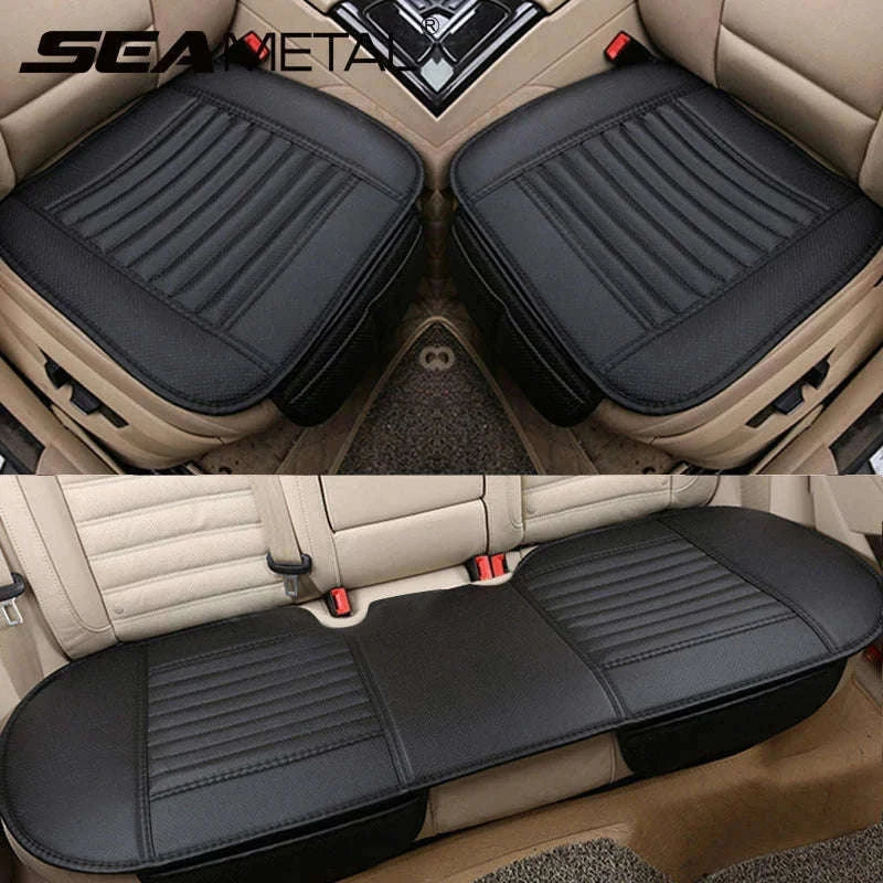 Four Season Car Seat Cover PU Leather Universal Breathable Seat Protector-Front Black line 1pc