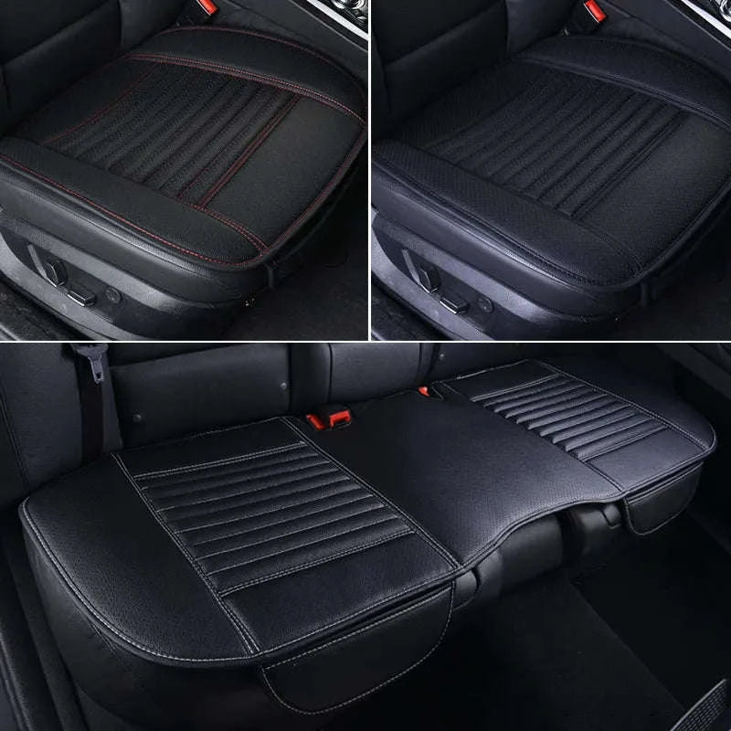 Four Season Car Seat Cover PU Leather Universal Breathable Seat Protector-Front Black line 1pc