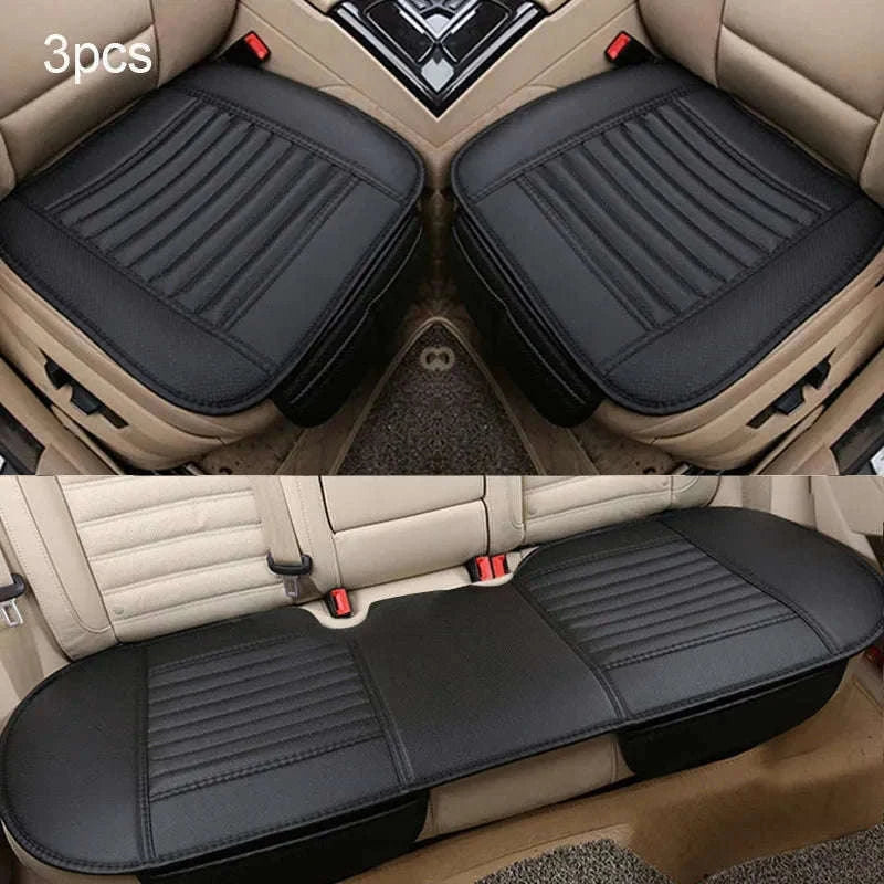 Four Season Car Seat Cover PU Leather Universal Breathable Seat Protector-Front Black line 1pc