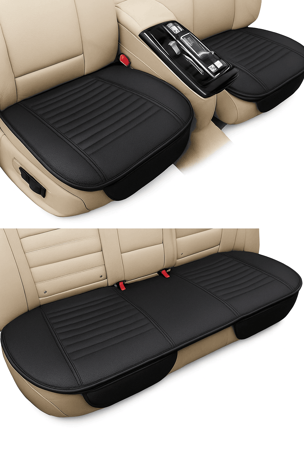 Four Season Car Seat Cover PU Leather Universal Breathable Seat Protector-Front Black line 1pc