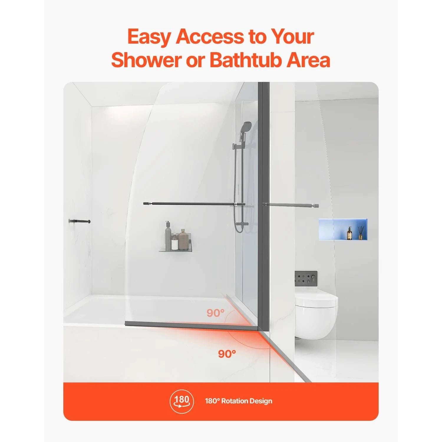 Frameless Bathtub Shower Door 34x55 Black Tempered Glass Screen-United States