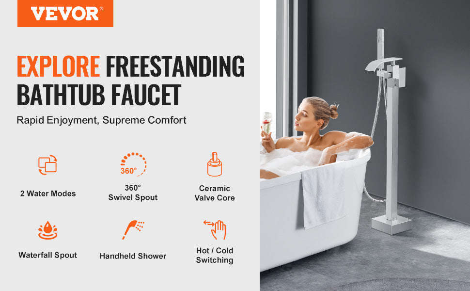 Freestanding Bathtub Faucet Shower Mixer with 360° Swivel Spout-Bathtub Faucet / United States