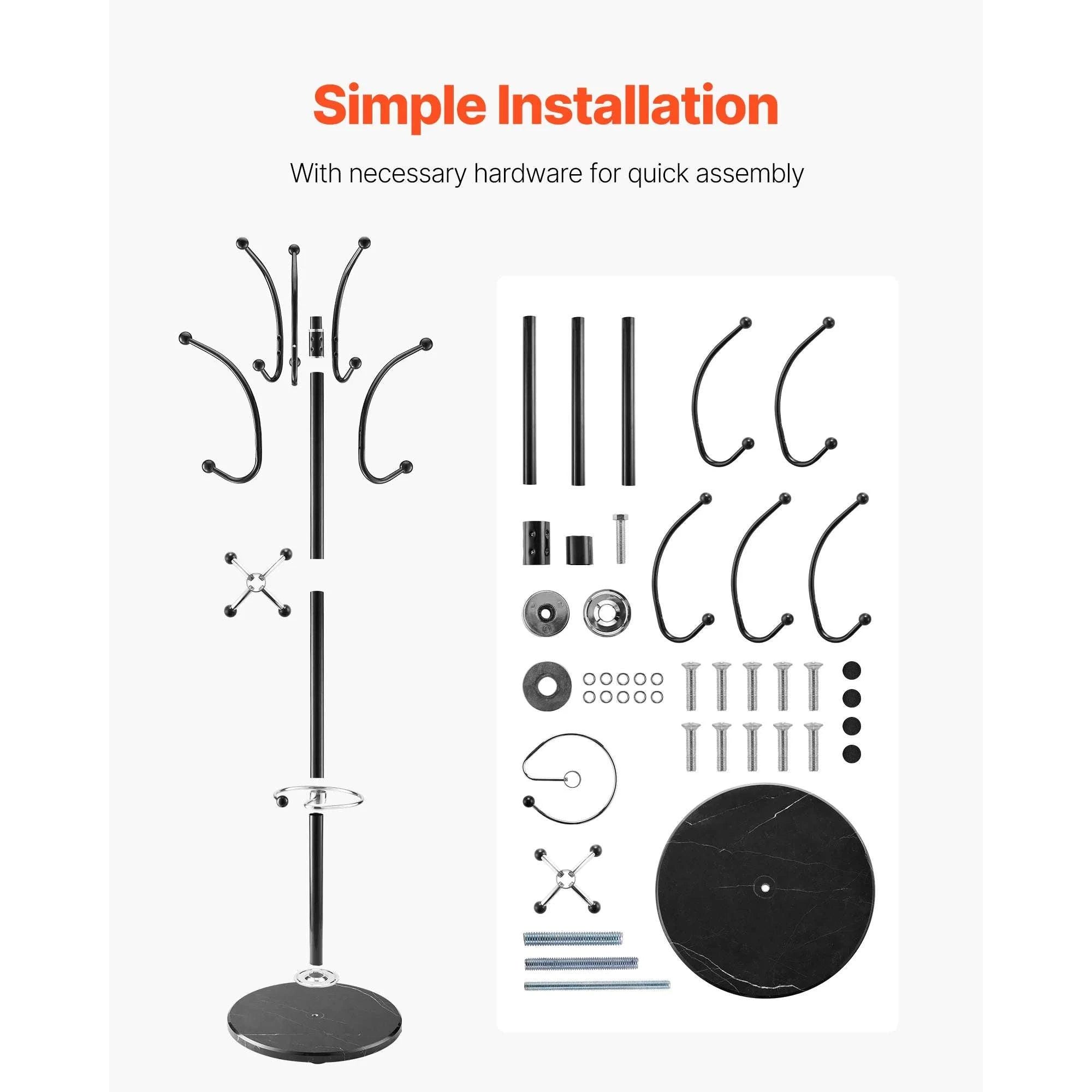 Freestanding Coat Rack with 14 Hooks & Marble Base Stand-14 Hooks / United States