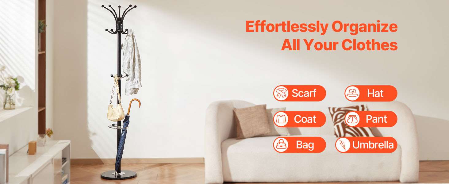 Freestanding Coat Rack with 14 Hooks & Marble Base Stand-14 Hooks / United States