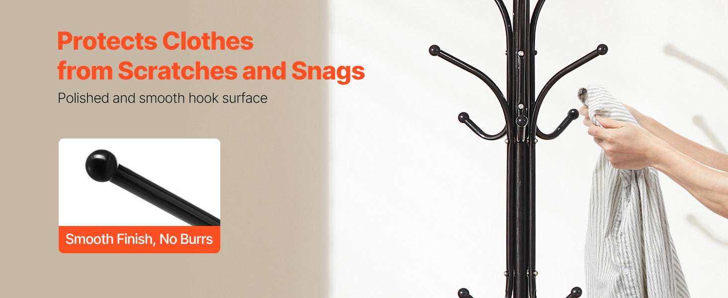 Freestanding Coat Rack with Marble Base & 6 Hooks Stand-Carbon Steel / United States