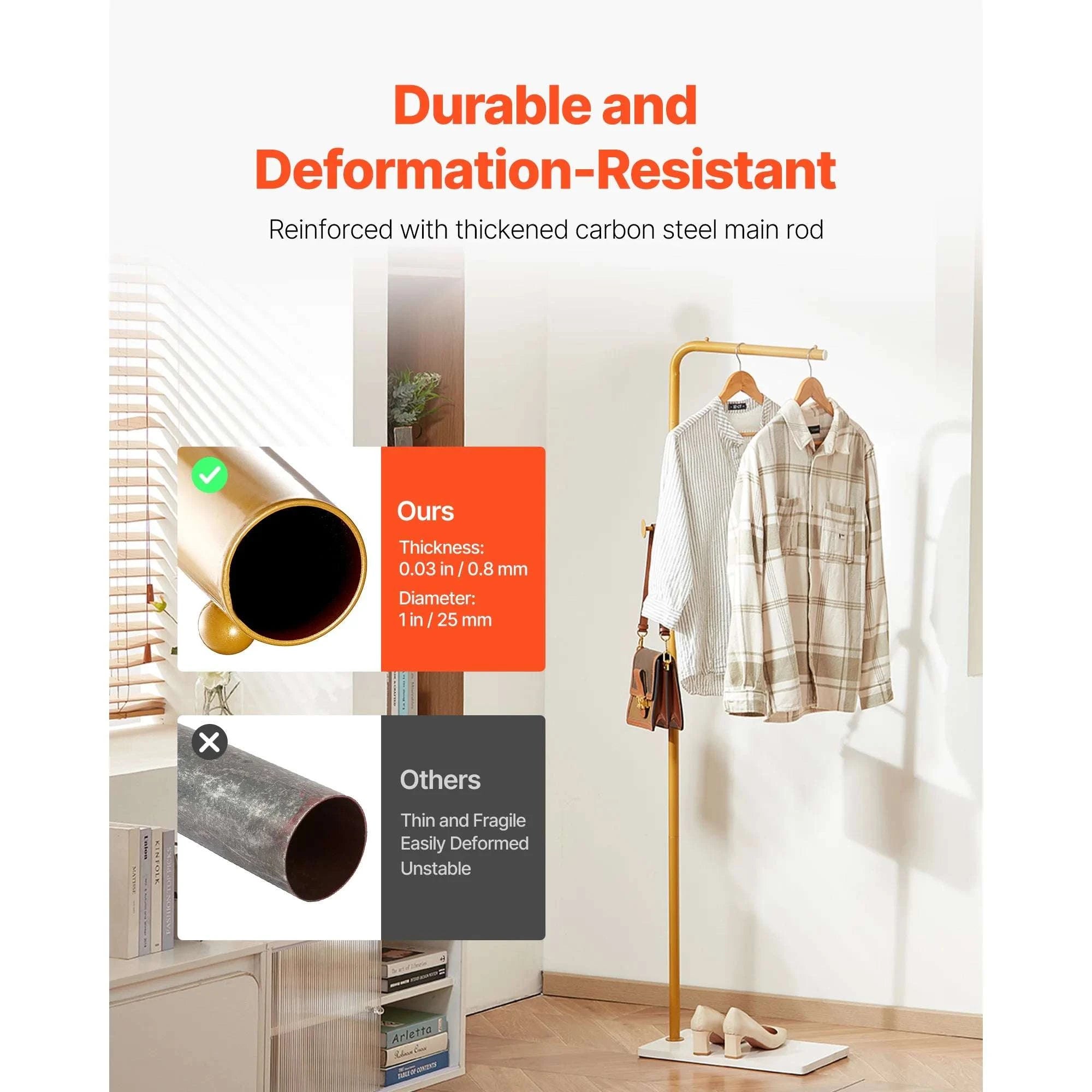Freestanding Coat Rack with Quartz Base and 3 Hooks Stand-7-Shaped / United States