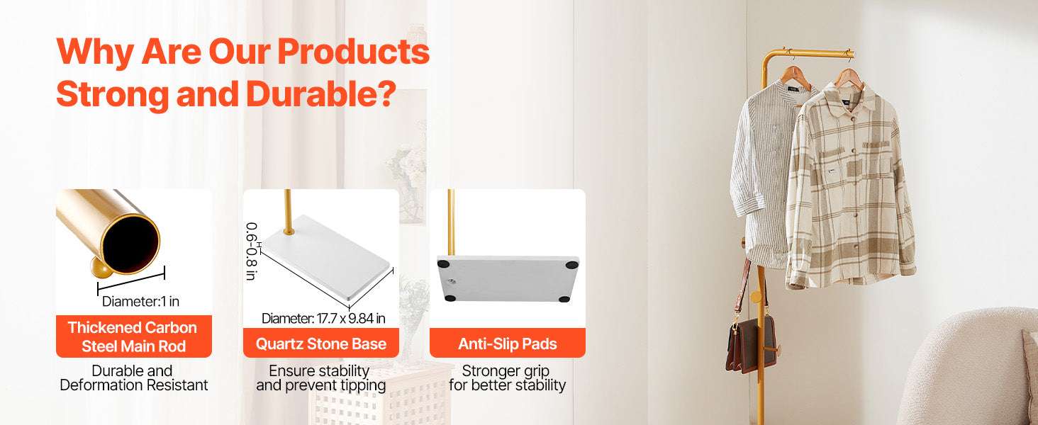 Freestanding Coat Rack with Quartz Base and 3 Hooks Stand-7-Shaped / United States