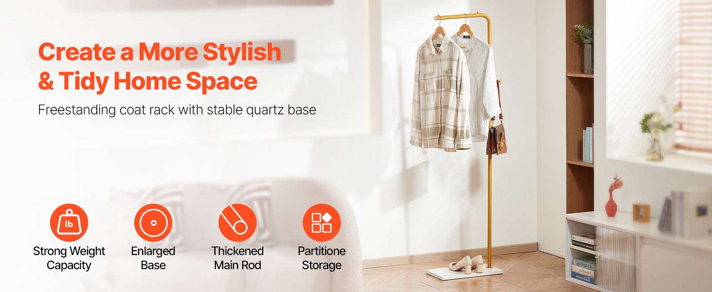Freestanding Coat Rack with Quartz Base and 3 Hooks Stand-7-Shaped / United States