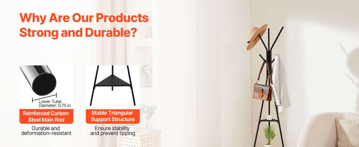Freestanding Coat Rack with Shelves and Hooks for Entryway Storage-Carbon Steel / United States