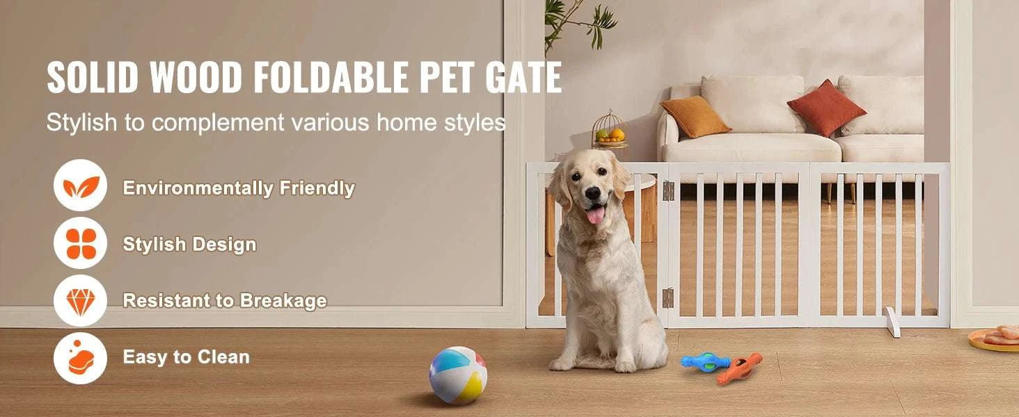 Freestanding Foldable Dog Gate 3 Panel Wood Pet Barrier 60"-White / 96 Inches / CZECH REPUBLIC