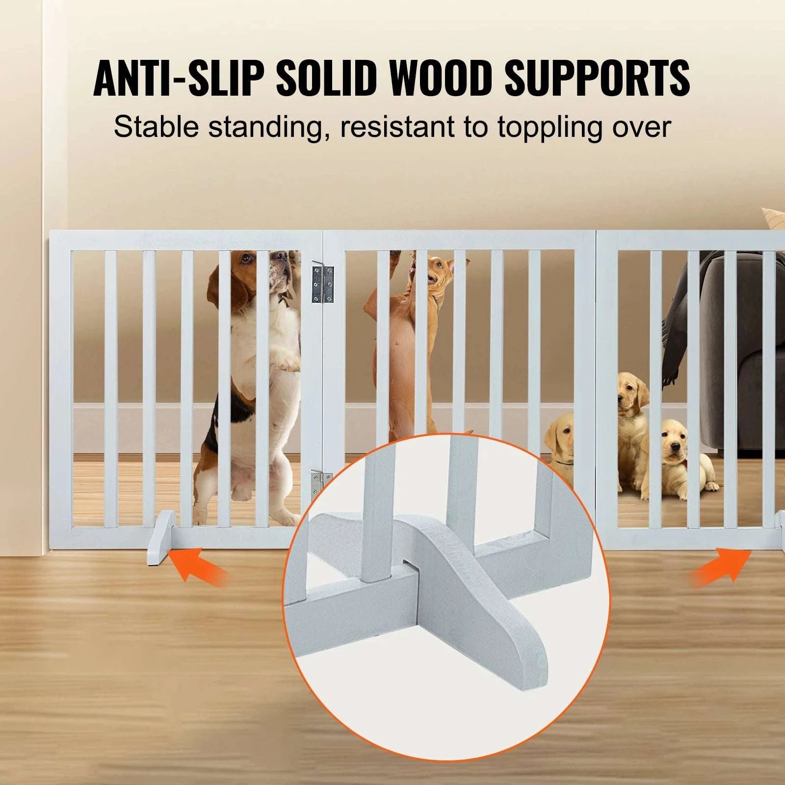 Freestanding Foldable Dog Gate 3 Panel Wood Pet Barrier 60"-White / 96 Inches / CZECH REPUBLIC