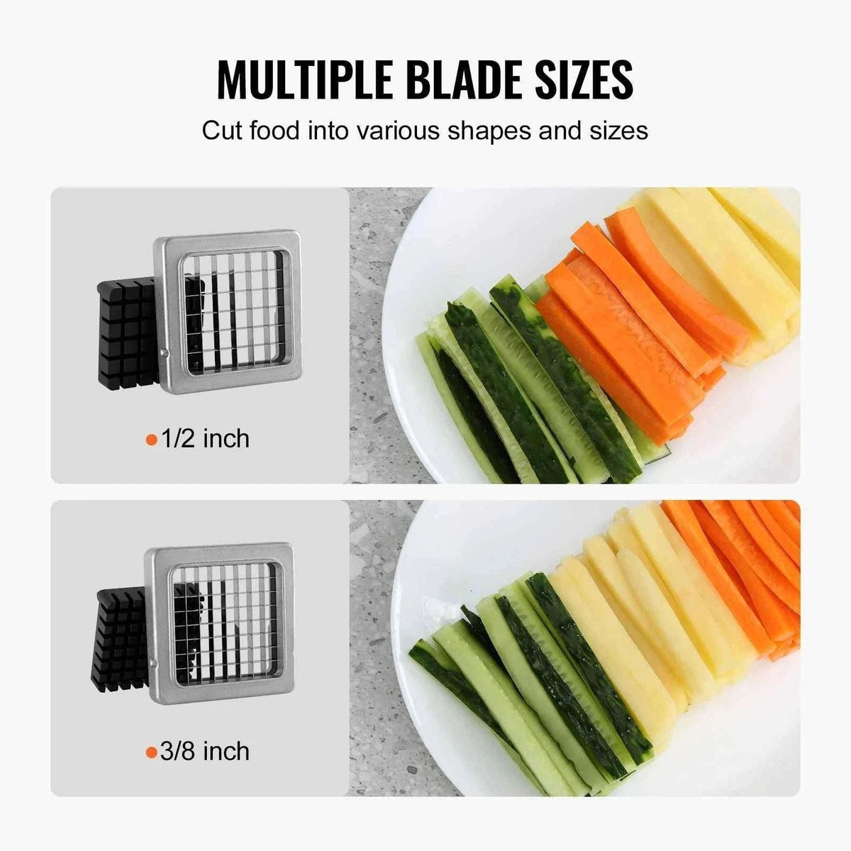French Fry Cutter Potato Slicer with 1/2 and 3/8 Inch Stainless Steel Blades-LD03 2 Size / france