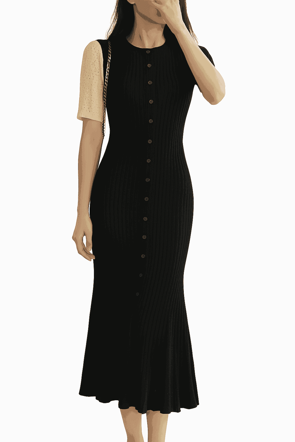 French-Inspired Knitted Mermaid Dress with Elegant Shape-black / L