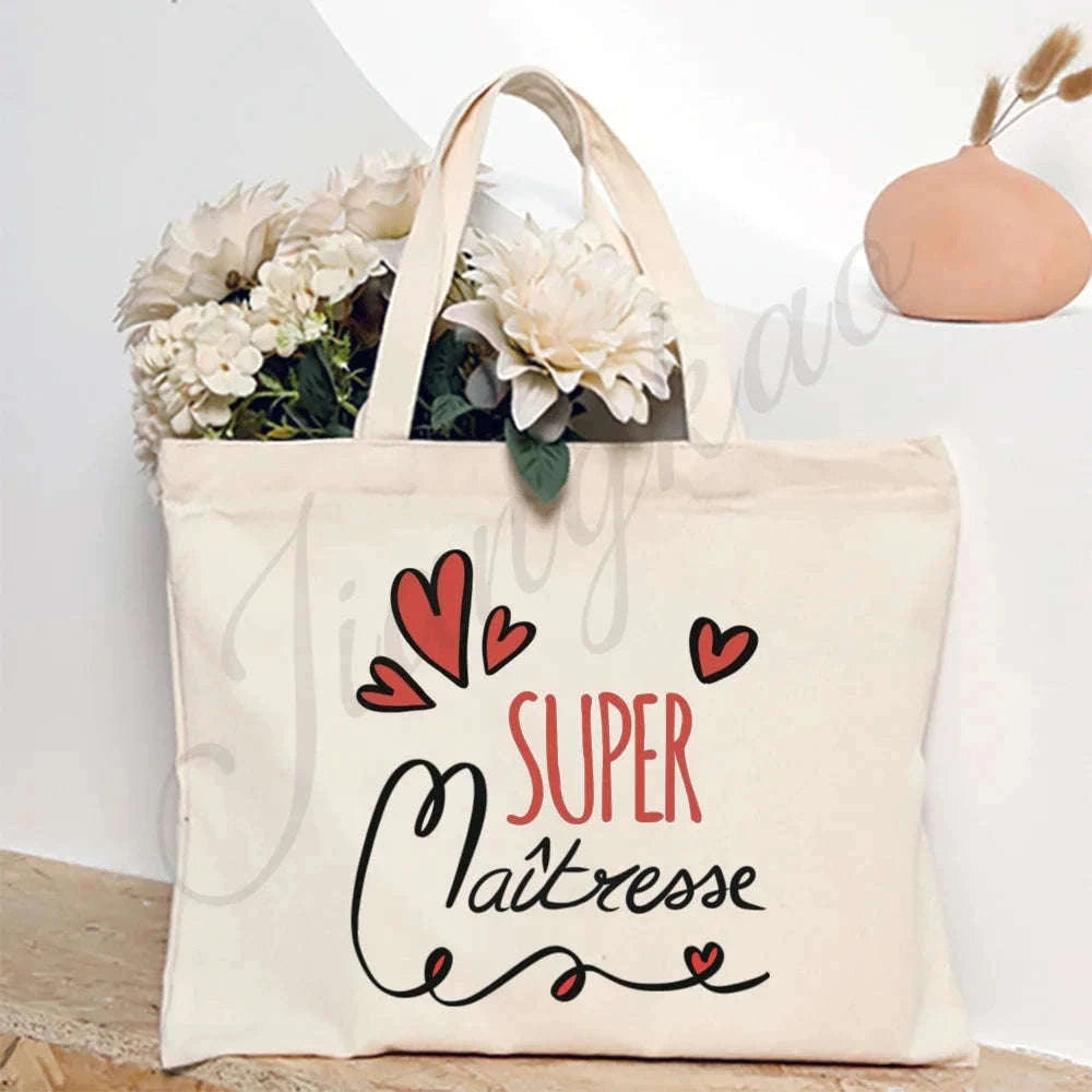French Print Canvas Teacher Tote Bag for Everyday Carry-TM266211-TBBG-E