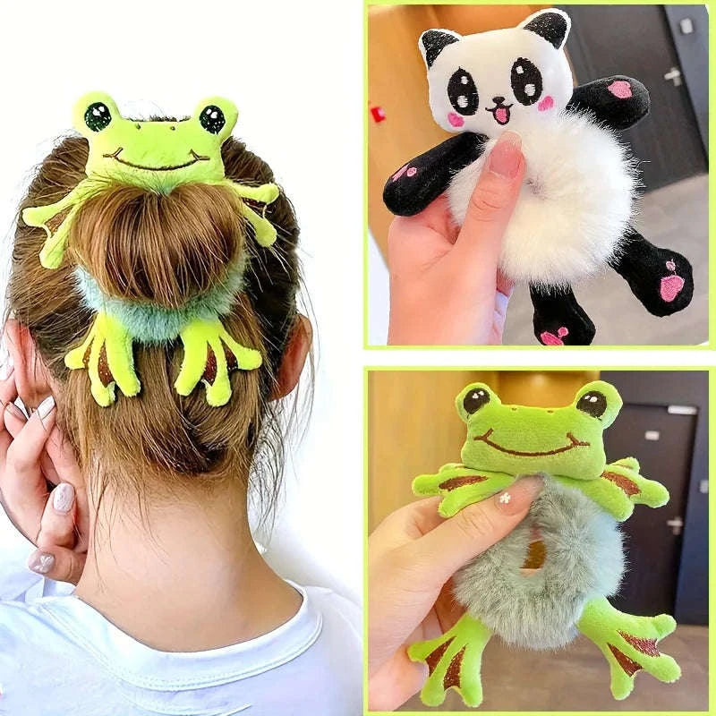 Frog Plush Hair Scrunchie for Cute Ponytail Styles-black