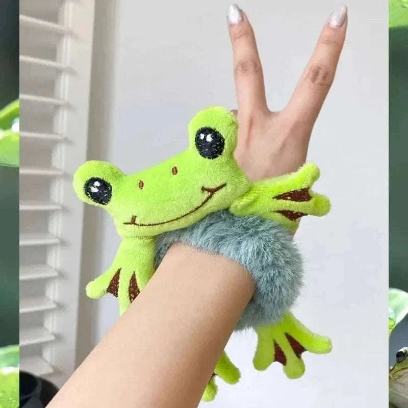 Frog Plush Hair Scrunchie for Cute Ponytail Styles-black