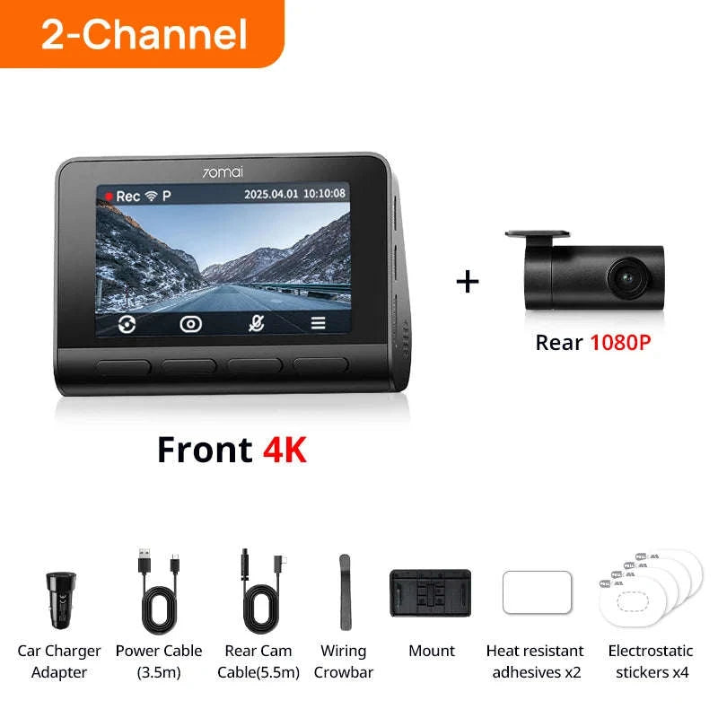 Front 4K Rear 1080P Dash Cam with 4G, GPS, ADAS, Night Vision & Supercapacitor-1-Channel / China Mainland / No TF Card
