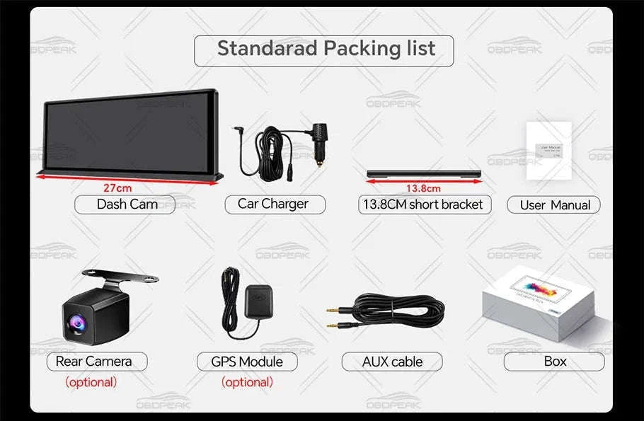 Front 5K Rear 1080P Dash Cam with 11.3-Inch Touch Screen and Night Vision-Single Len / With 64G TF Card