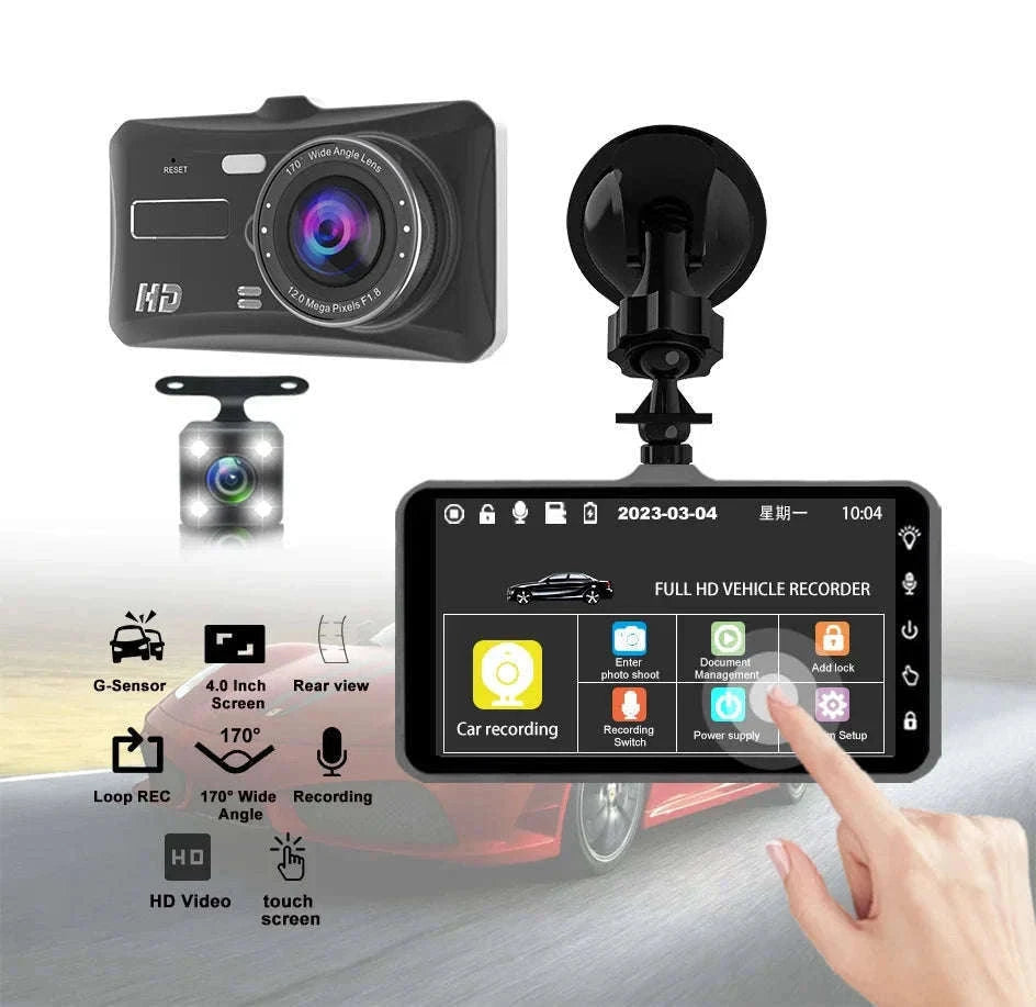 Front and Rear 1080P Dashcam with 4 Inch Touch Screen-B12-6M RCC-BL / None