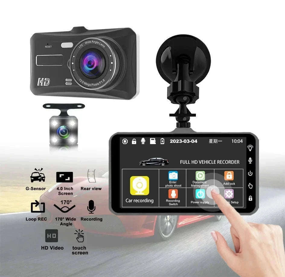 Front and Rear 1080P Dashcam with 4 Inch Touch Screen-B12-6M RCC-BL / None