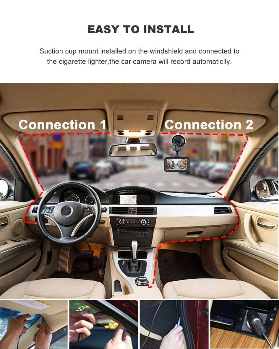 Front and Rear 1080P Dashcam with 4 Inch Touch Screen-B12-6M RCC-BL / None