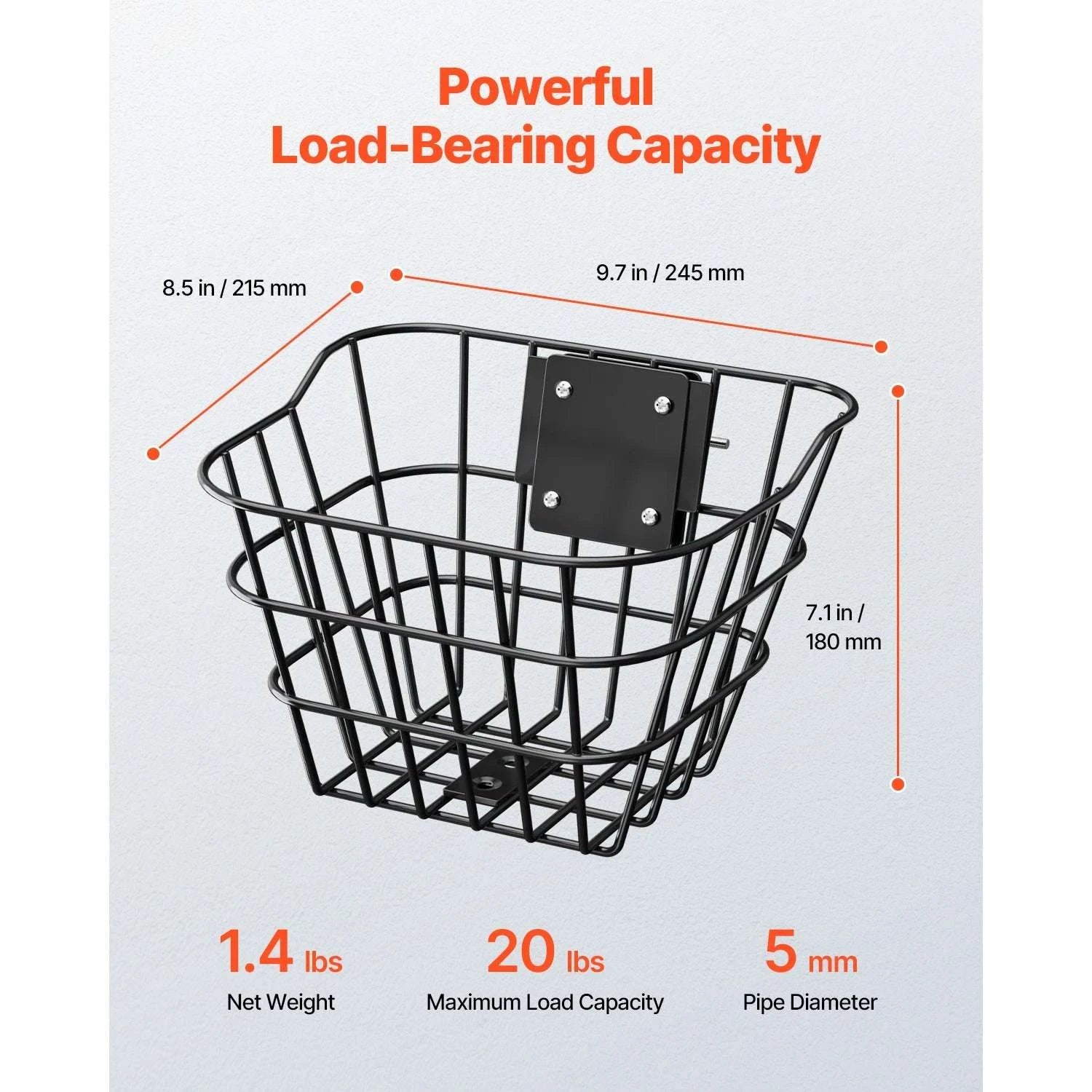 Front Bike Basket for Scooters & Bicycles – 20 lb Steel Carrier-20 lbs Non-foldable / United States